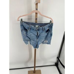 Aerie elastic waist distressed denim shorts size medium 88% cotton